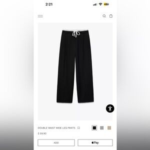 Zara Black Wide Leg Pants with White Drawstring